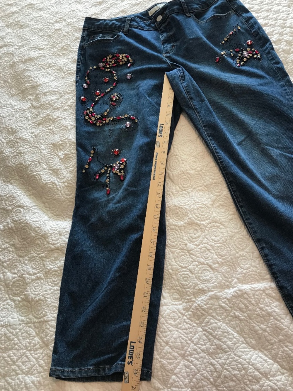 C EST. 1946 Denim colorfully rhinestoned straight legged jeans (14P) —SMALL FLAW - Picture 9 of 16